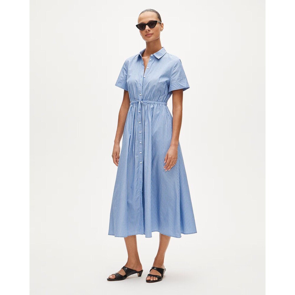 J Crew Cerise Midi Shirt Dress Womens 2 Blue Stripe Cotton Poplin CU144 NWT